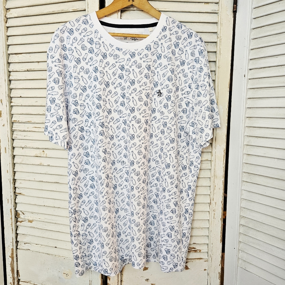 NWT Original Penguin Beer & Pretzels Print Tee L